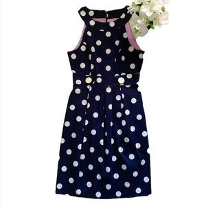 Eliza J navy polka dot dress